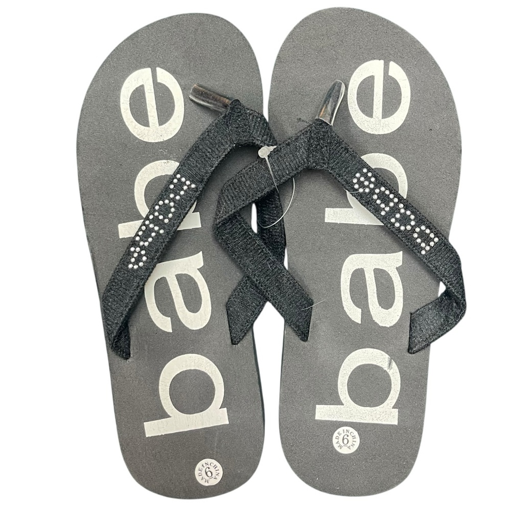 Babe Wedge Flip Flop Thong Sandal Black Silver